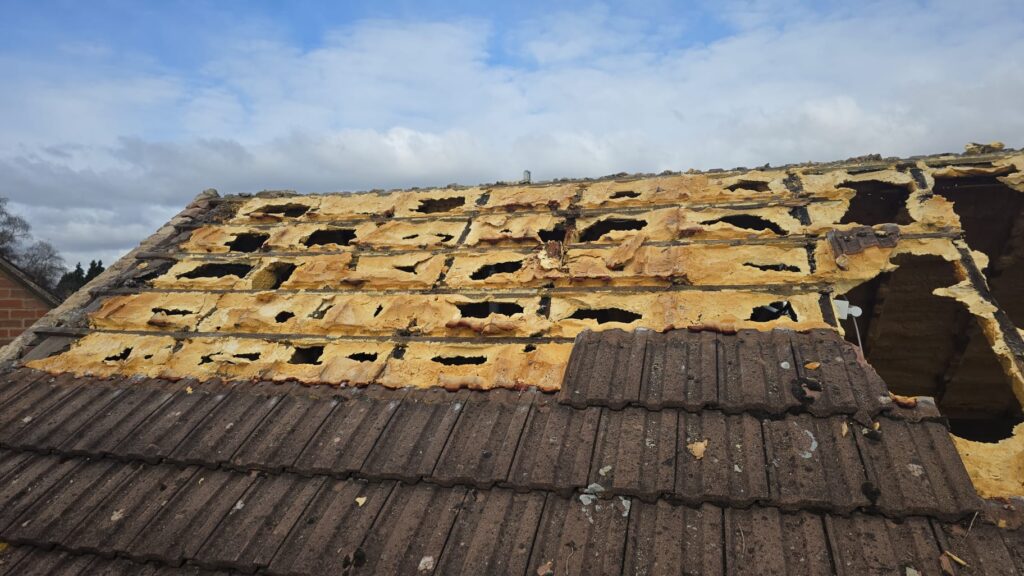 This is a spray foam removal job in progress on a residential property in West Sussex.