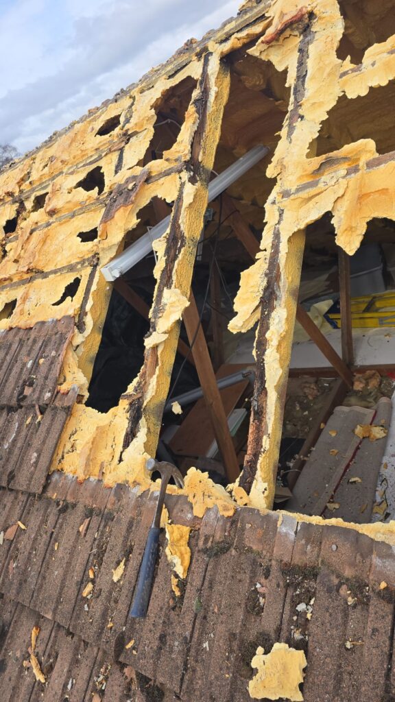 This is a spray foam removal job in progress on a residential property in West Sussex.